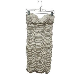Alberto Makali intage Y2K White  Strapless Rhinestone Ruched Cocktail Dress Wome